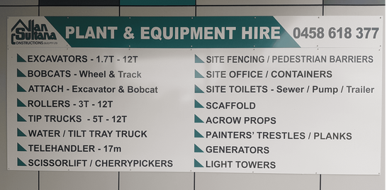 Plant & Equipment list available for hire