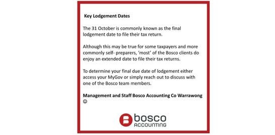 MyGov Key Lodgement Dates Bosco Accounting Warrawong